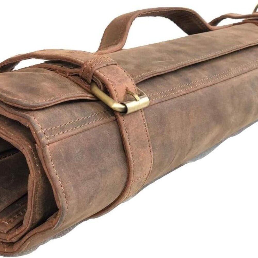 Genuine Buffalo Leather Knife Roll Set Chef's Knife Holder Cutlery Sheath Artist